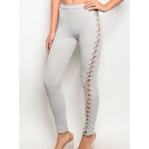 GRAY LACE-UP PANTS - Picture 1 of 4